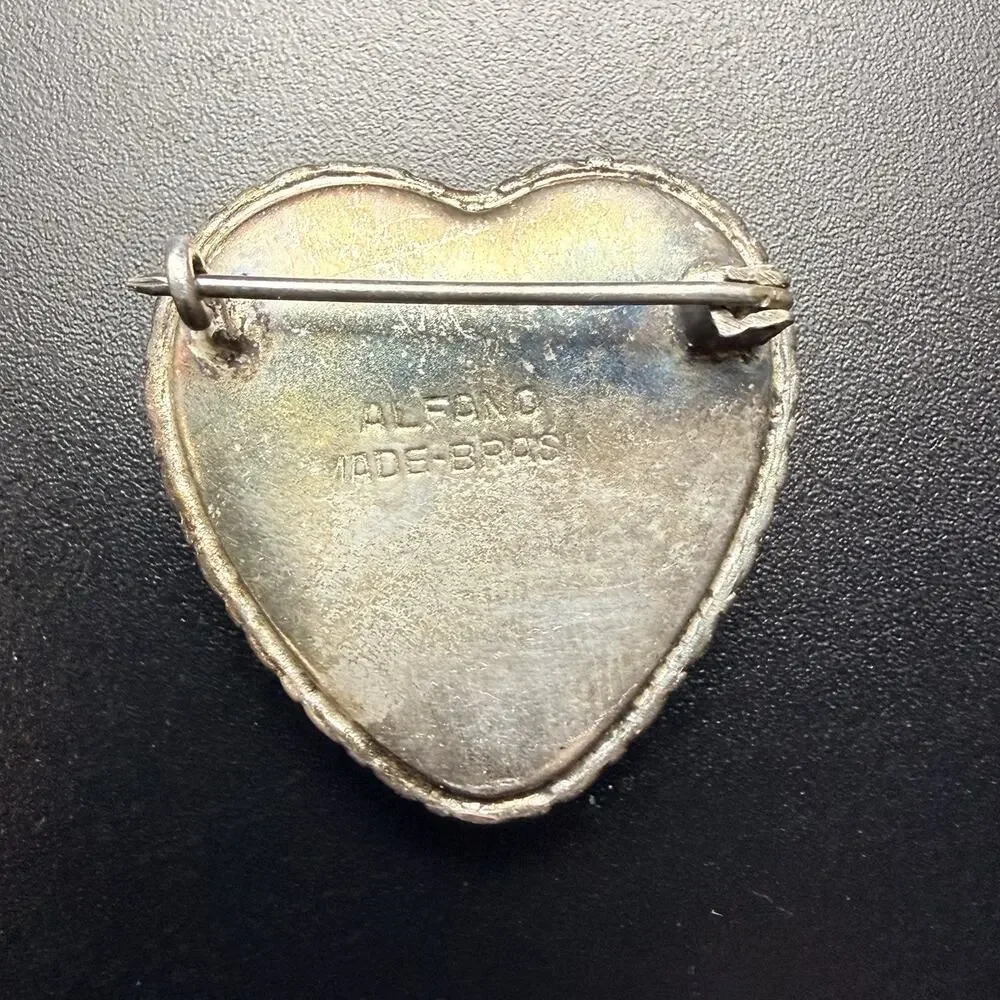 Alfano Sterling Monarch RIO Butterfly Wing Heart Pin Brooch Vintage Souvenir
